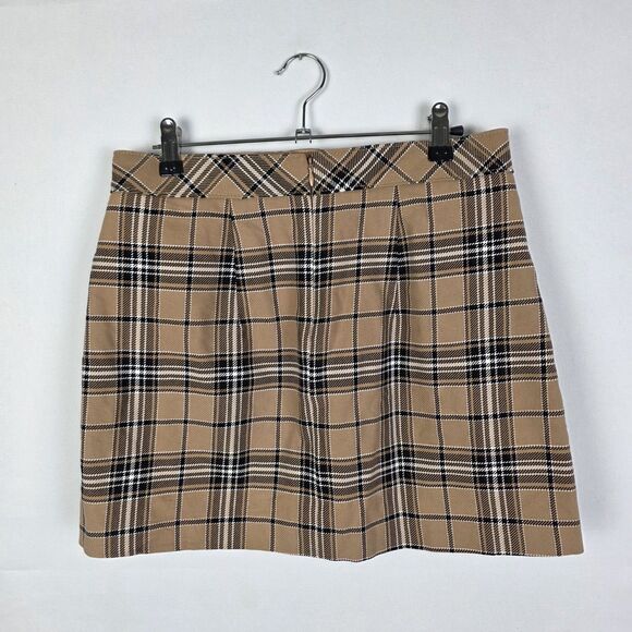 Express A Line Plaid Mini Skirt Tan Brown Twee Preppy Clueless Size 6 Academia - Picture 3 of 7